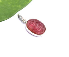 Rosa Turmalin Anhänger gefasst 925Silber Gravur Gesicht Unikat Geschenk Rubellit