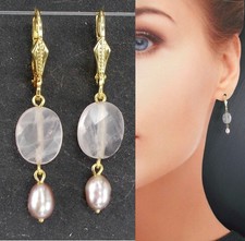 Rosenquarz Ohrringe Flussperle Wählbar: Massiv 925 Silber, Gold-Double, Walzgold