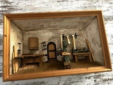 Diorama Schreinerei Miniatur 3D Holz Wandbild Handarbeit TOP Zustand