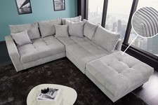 Modernes Ecksofa KENT 220cm FARBWAHL Cord inkl. Hocker Federkern Wohnlandschaft