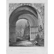 Antiker Gravurdruck 1848: Aberbrothwick (Arbroath) Western Doorway