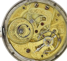 Duplex offene Herren Taschenuhr in Silber Chinesisch springende Sekunde Ø57mm