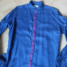 Sommer Shirt Freizeit Hemd ZARA Man  slimFit M 39 marine blau Leinen rote Front