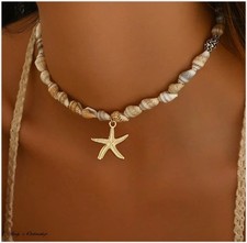 Damen Halskette Muschel Kaurimuschl Surfer Schmuck Perlen Seestern verstellbar