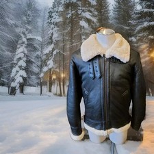 Schwarze Lammfell-Lederjacke für Herren B-3. Echt Lammleder Lederjacke...