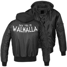 Herren MA1 Bomberjacke mit Kapuze Innenfutter See you in Walhalla Wikinger Motiv