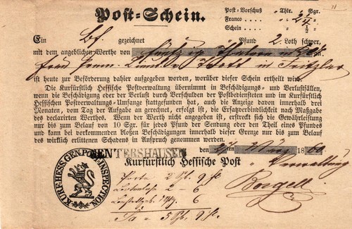 Thurn taxis postschein - thurn, u