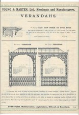 Vintage Architektur Reklame ‚Jung und Marder‘ Metallguss Veranden / Klammern.