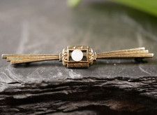 Silber Brosche 835 Stabförmig Teilvergoldet Besatz Jugendstil Art Deco Antik