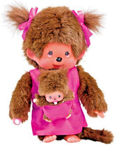 SEKIGUCHI 236200 Monchhichi  - Plüschfigur " Mutter m. Kind " lila/braun / Neu