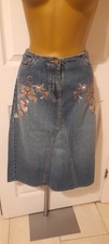 Vintage, Y2K, Blumen bestickt, Istressed, Jeansrock Gr. UK 10, Western.