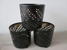 3x IKEA STABBIG Kerzenhalter 8x8 Teelichthalter Metall schwarz Blatt Muster Deko
