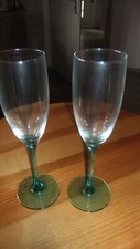 FRANCE LUMINARC Sekt/Champgnergläser 2 Stück,22cm,Stiel türkis,RARITÄT, VINTAGE