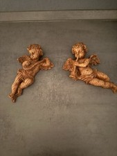 Engel Wand Putte, Holz Skulptur, Geschnitzt, Höhe 21cm, 2er Set