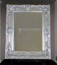 Spiegel Barock Wandspiegel silber Rahmen Antik Badspiegel 44 cm x 54 cm Holz Neu