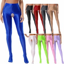 Damen Wetlook Strumpfhose offen im Schritt Stretch Tights Leggings Lange Hose