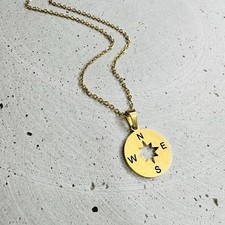Halskette Kompass gold Edelstahl 45 cm Anhänger Damen Schmuck Symbol Reise