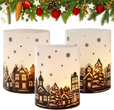 Weihnachtsdeko: 12 Mini Tischlichter mit Häusern für drinnen und draußen