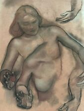 GROSSE KREIDEZEICHNUNG ZEICHNUNG AUF PAPIER FRAU EROTIK AKT 42x59cm STUDIE