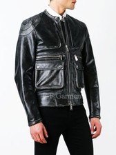 Herren Distressed schwarz Cafe Racer Retro Motorrad Biker Lederjacke