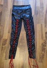 Sexy Koucla Lederlook Lack Hose Damen mit Roter Schnürung / Schnüren SCHNÄPPCHEN