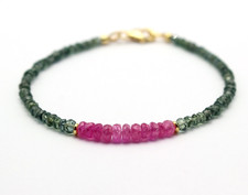 Grüner Saphir mit Rosa Saphir Armband edelsteinarmband  Edel Geschenk ca. 19 cm