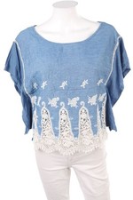 ZARA Kurzarm-Bluse Häkelspitze S blau