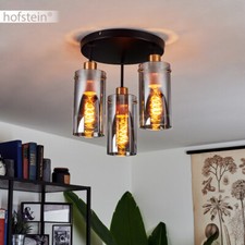 Schwarz/Messing Wohn Schlaf Zimmer Leuchten Rauchglas 3-flammig Decken Lampen