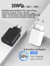 Netzteil 30W USB Typ C 5V-3A 9V-3A 12V-2.5A 15V-2A 20V-1.5A QC30 iPhone Samsung
