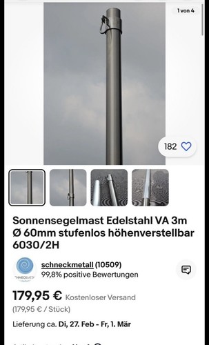 Sonnensegelmast edelstahl - x,