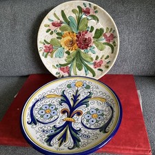 Vintage 2x  Wandteller Italienische Majolika, Keramik, Blumenmotiv, D 20 cm