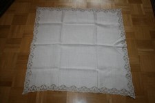 Schöne Tischdecke, Leinen, weiß, Leinen mit Spitzenborte  91 cm x  91 cm