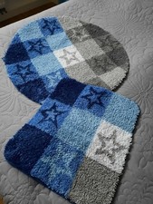 Badmatten Badvorleger Badgarnitur Duschvorleger  Set 2 teilig blau - grau -weiss