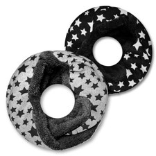 kuscheliger Schlauchschal mit Sternen und Kunstfell in Schwarz / Hellgrau Loop 