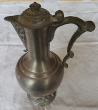 verzierte Zinn Karaffe Krug Kanne mit Henkel und Deckel , Rein Zinn | 22cm Höhe