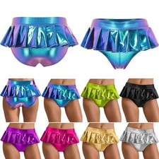 Damen Metallic Glänzender Minirock Wet Look Plissee Skater Röcke Rüschen Dessous