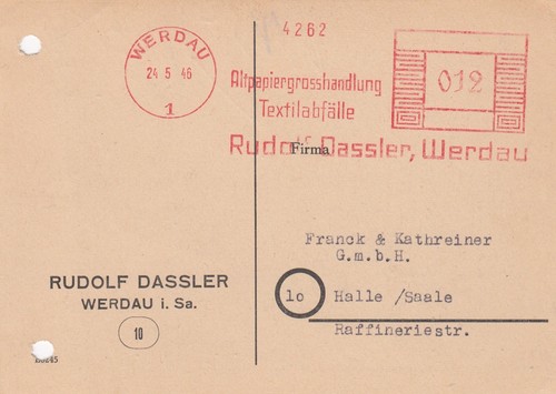 Werdau postkarte 1946 rudolf - werdau,,