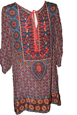Tolani edle bluse Tunika 100 % Seide rot natur gemustert, S, 36-38
