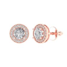 3,60ct RUNDSCHLIFF SOLITÄR HALO OHRSTECKER Jubiläum Ohrringe 14k Rosé massiv Gold