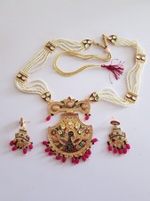 Indisch Bollywood Stil Kundan Halsband HOCHZEIT Schmuck Set Steine Perlen  NR 5