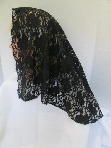 Black lace veil - black, head