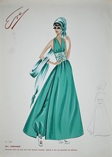 Glamour Modezeichnungen  Abendkleid Partykleid Tusche/Aquarell/Blei sign. "Eva"