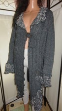 Fashion Strickjacke/Strickmantel Grau Tasche Gürtelschlaufe Glockenärmel Gr 2XL