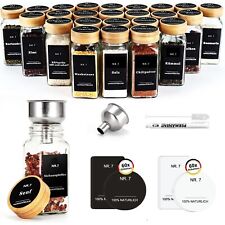 24 Bamboo-Deckel Gewürzgläser Eckig Set, 120ml Gewürzbehälter aus Glas