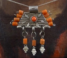 Koralle & Silber Anhänger Filigran beweglich L4,7cm Handarbeit Berber Beduinen?