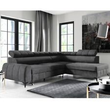 Wohnlandschaft Ecksofa Lagos Samt Grau Anthrazit mit Bett Bettkasten