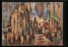 Künstler-AK Erfurt, Dom und Severi-Kirche, Aquarell von Christian Rohlfs 1926 