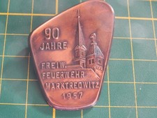 Pin Abzeichen 90 Jahre FFW Marktredwitz 1957 Feuerwehr Medaille Orden