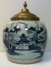 !!! antik handbemalt CHINA Porzellan Ingwertopf Tabak Vorratsgefäß Messingdeckel