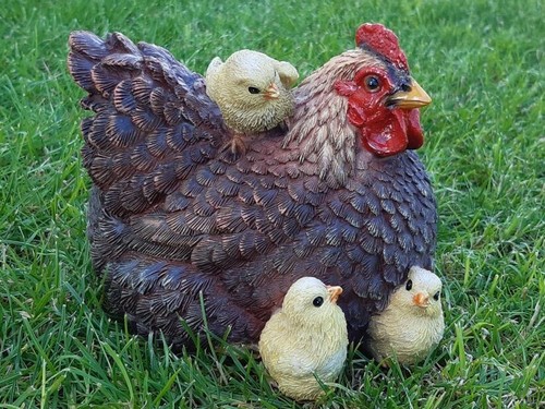 Gartenfigur huhn mit küken - gartenfigur,